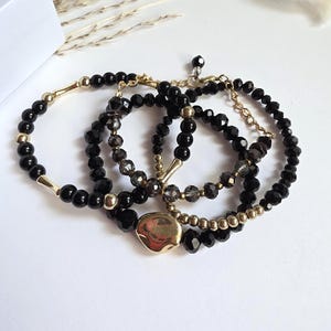 Gold Toned Beaded Bracelet Stack: Mixed Metals, Vibrant Colors