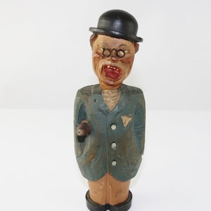 Vintage Black Forest figural corkscrew woodcarving folkart