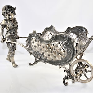 Scarce decoration wheel barrow/silverplated ornamental car/bottleholder