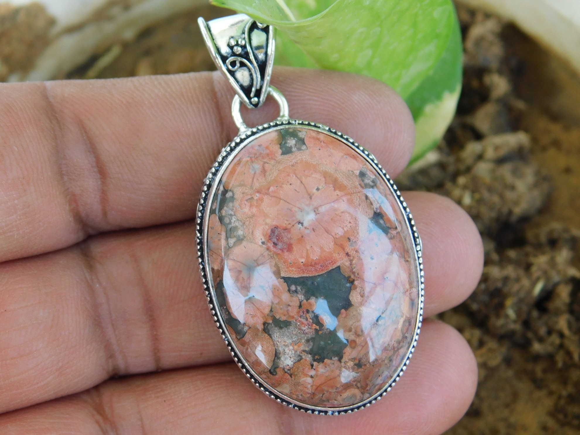 Natural Poppy Jasper Gemstone pendant sterling silver Etsy