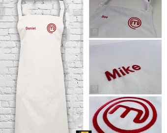 Grembiule Masterchef ricamato personalizzato - Nome personalizzato con logo MasterChef ricamato sul grembiule e nome a scelta in 4 colori