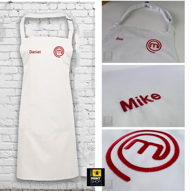 Personalised Embroidered Masterchef Apron Customised Name with MasterChef Logo Embroidered on Apron & 4 Colour Choice Name image 1