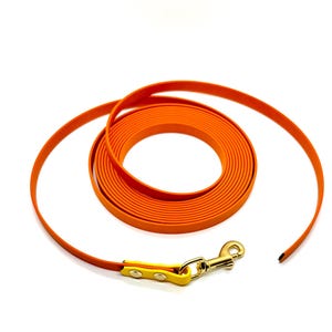 1/2” Orange BioThane® Drag Line with Brass Hardware - Dog Training Lead - BioThane Long Line