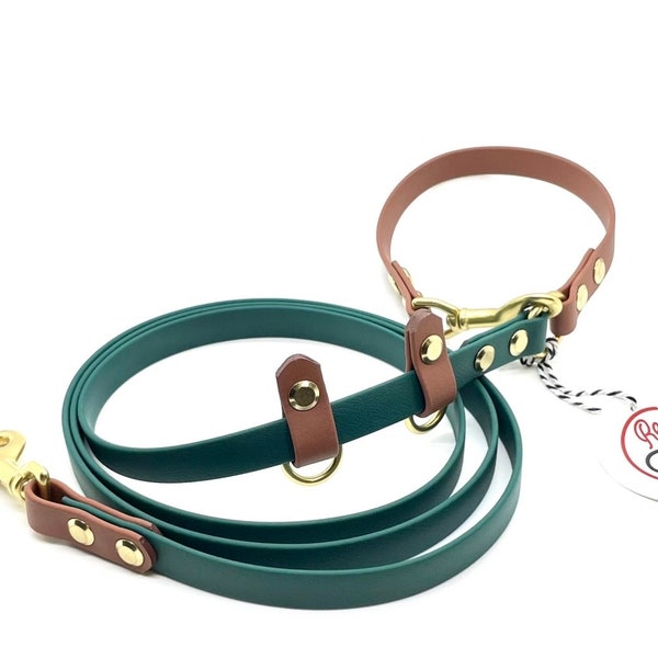 5/8" Forest Green and Brown Multi-Purpose Leash - 6ft Long - Euro Lead - Hands-Free Cross Body BioThane® Dog Leash - Green Dog Leash -