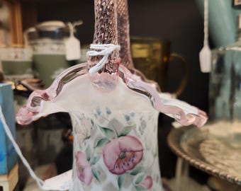 Vintage Fenton Pink Crest Trellis Basket