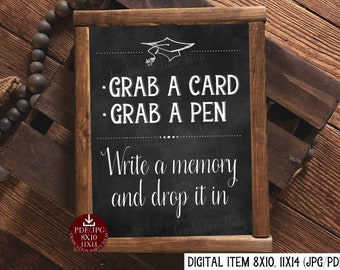 Grab A Card Grab A Pen Write A Memory And Drop It In Sign PRINTABLE Chalkboard Graduation