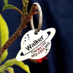 Custom Saturn Dog ID Tag: Engraved Stainless Steel Pet Collar Tag