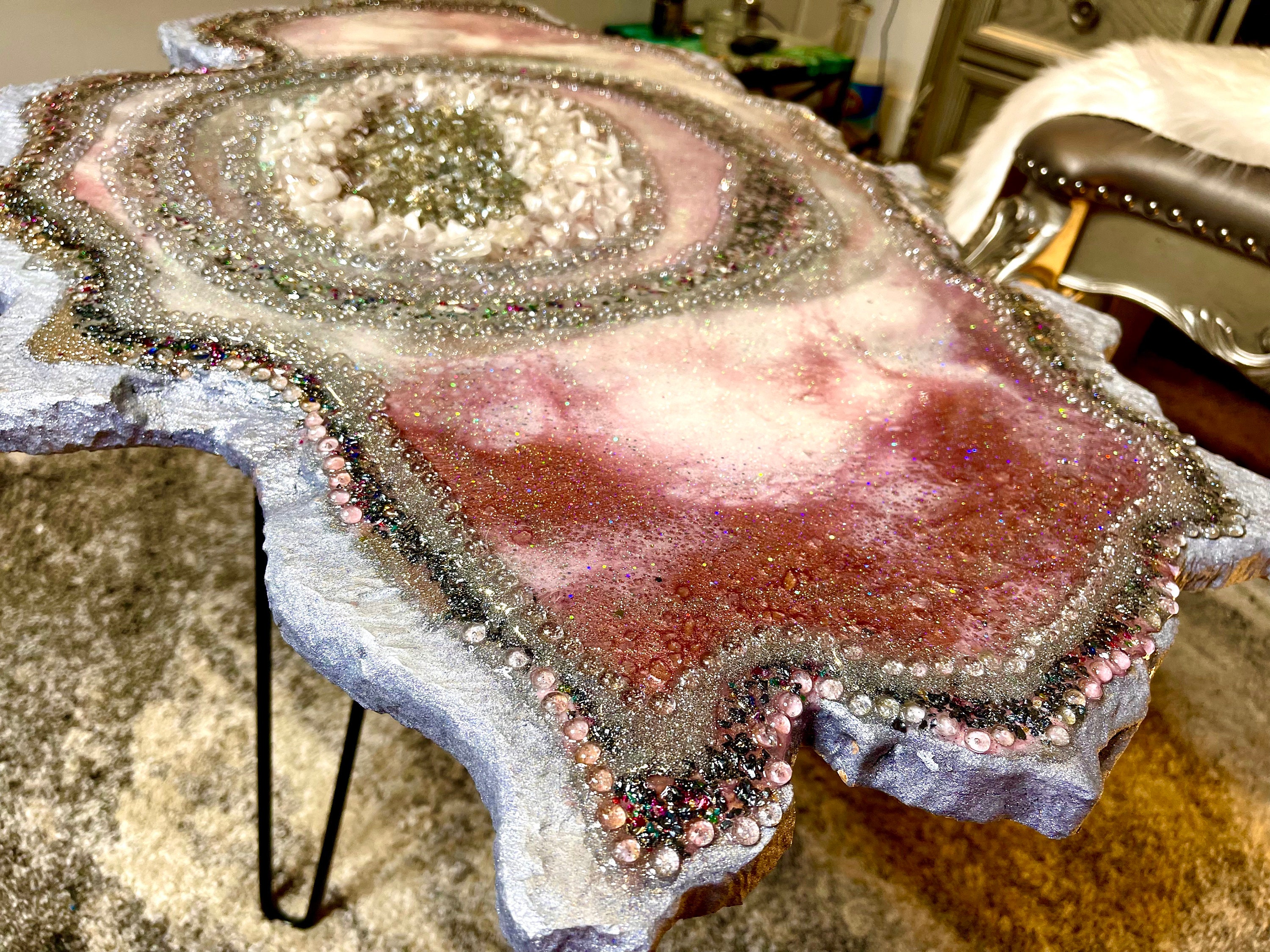 34Lx24W Hand Painted Geode Table Top Resin Art Etsy