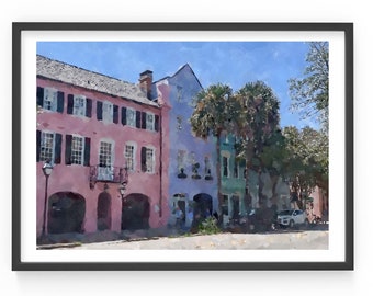 RAINBOW ROW Charleston, South Carolina | digital download, watercolor print, wall art, wall décor, printable art, downloadable art, homeart