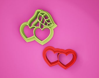 Cherry Summer Clay Cutter | Fruit Shape Polymer Clay Cutter | Heart Shaped Clay Cutter | Valentines Day Cutter | 2pc Set | Clay Cutter Set