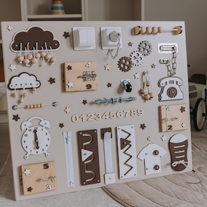 Personalized Montessori Busy Board: Wooden Sensory Toy, Toddler Gift