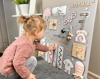 Personalized Toddler Busy Board: Montessori Activity Board, First Birthday Gift