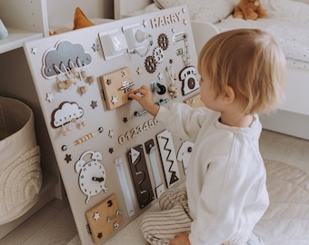 Wooden Montessori Busy Board for Toddlers, Sensory Activity Toy