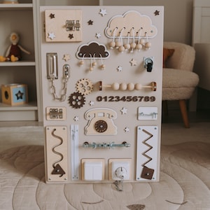 Montessori Wooden Busy Board: Toddler Sensory Activity Toy