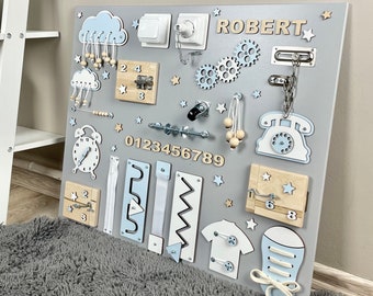 Sensory board for 1st Birthday, fidget board, Montessori busy board, name puzzles, Personalized gift,  activity board
