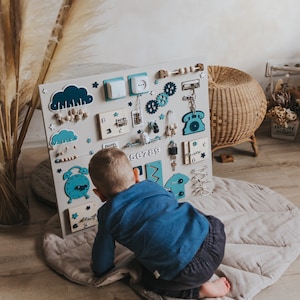 Personalized Montessori Busy Board: Toddler Sensory Toy, First Birthday Gift