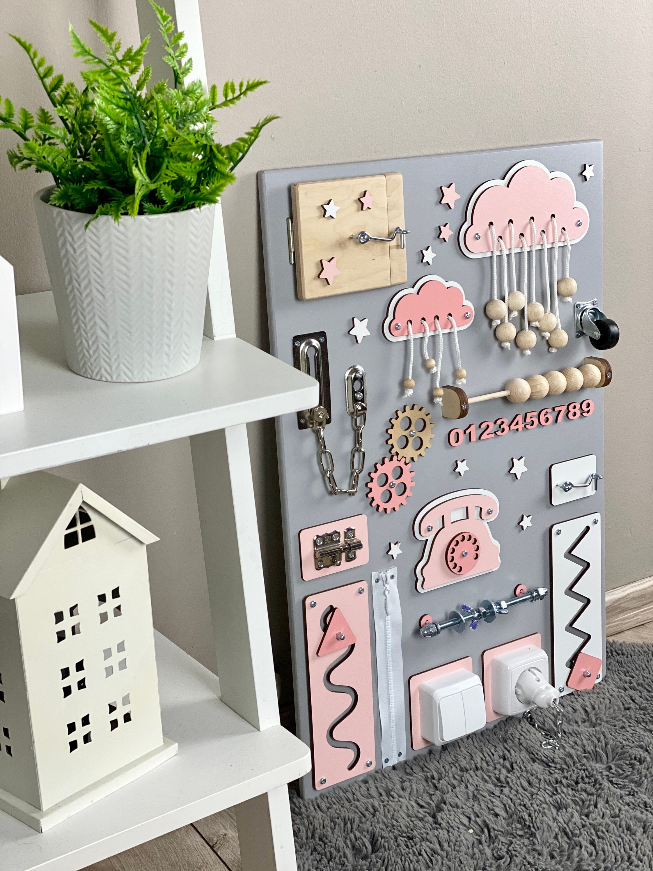 Personalized Vertical Busy Board for Girls: Montessori Sensory Activity Toy for Toddlers (1 Year +)