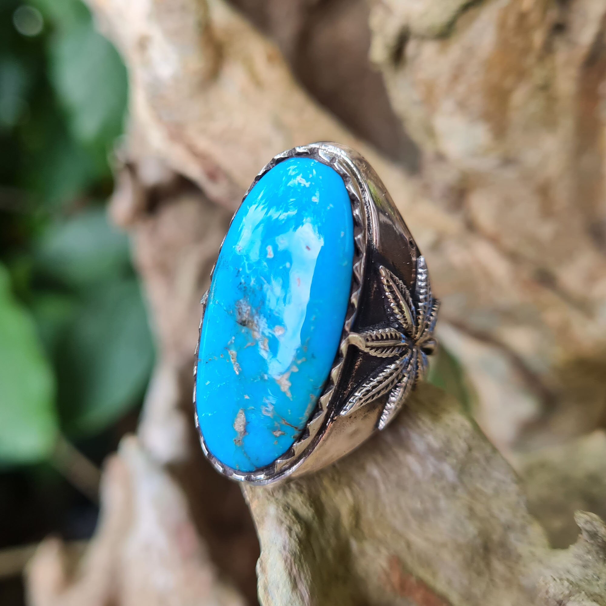 Genuine Natural Turquoise Ring 925 Sterling Silver Ring Men Etsy