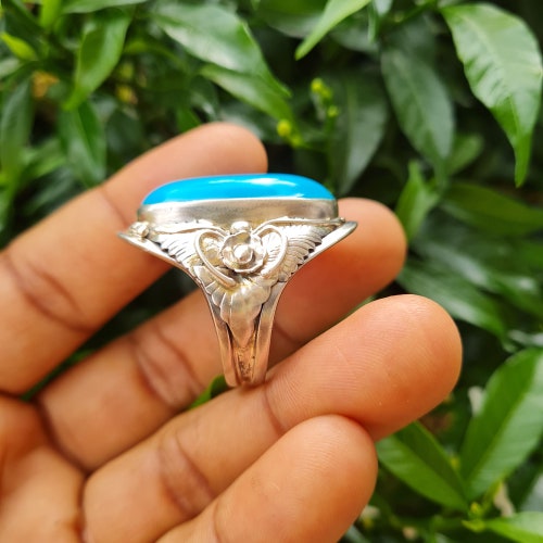 Real Blue Turquoise Ring, Mens shops Turquoise Ring Leaf 925 Silver Ring, NAVAJO Native American Bohemian Boho Ring, Vintage Turquoise Silver Ring
