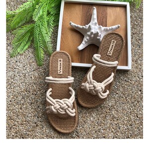 Women Slide Sandals, Woven Rope Flat Sandals, Beach Summer Outdoor Sandals, Boho Bohemia Sandals, Vintage Handmade Sandals