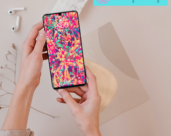 Colorful Floral Phone Wallpaper, Bright Abstract Design (Digital Download