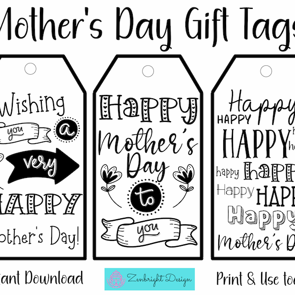 Mother's Day Gift Tags, Printable Mother's Day Tags, Digital Download Gift Tags, Mother's Day Gift Enclosure, Gift for Mom, Mothers Day Gift