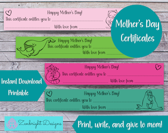 Mother's Day Coupons, Mother's Day Certificates, Mother's Day Printable for Kids, Mothers Day Gift Certificates, Mother's Day Gift