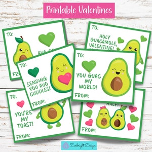 Kids Valentines, Printable Valentines, Avocado Valentine&#39;s Day Cards, Avocado Valentines, School Valentines, Kawaii Valentines, Avocados