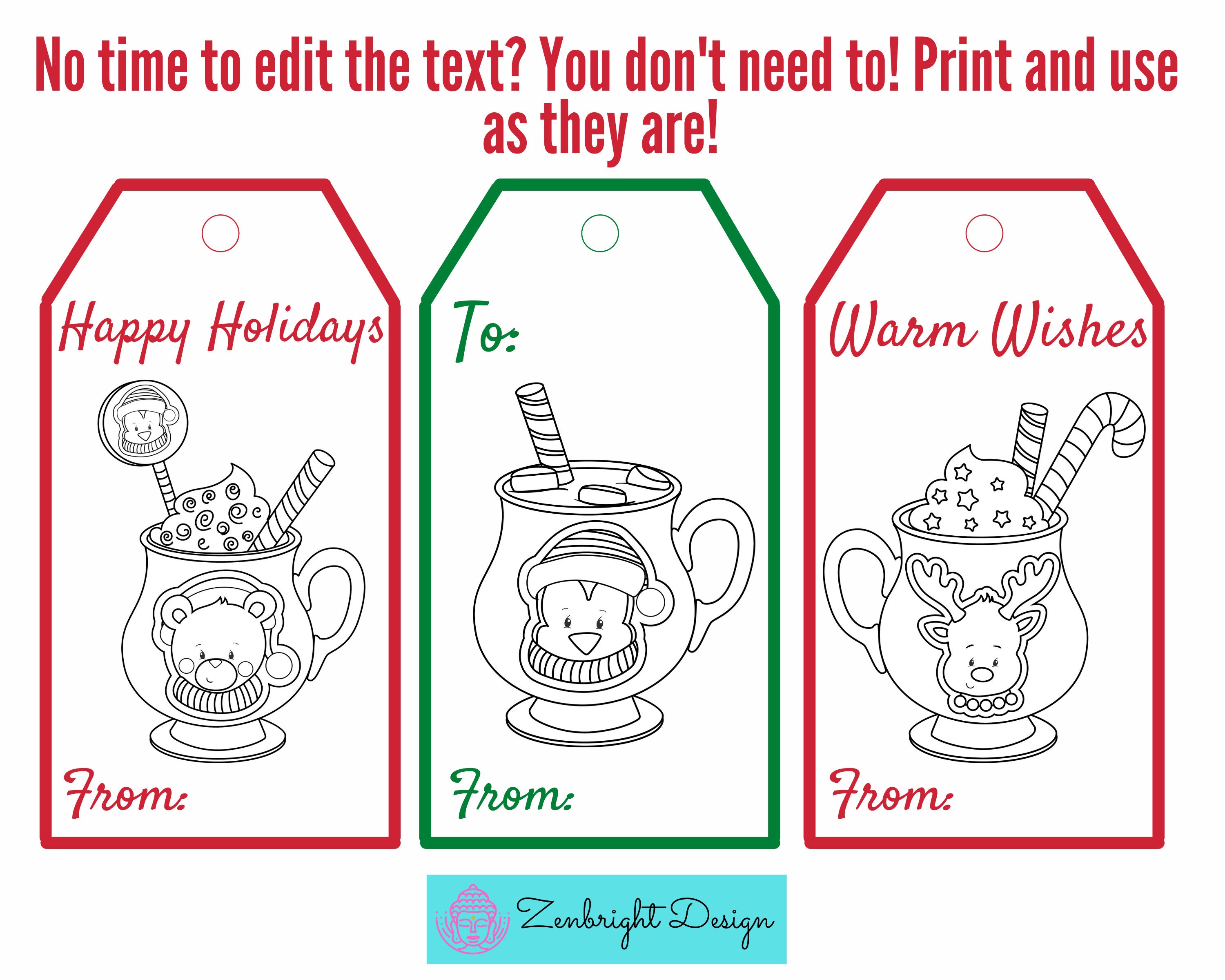 Coloring Christmas Gift Tags, Kids Cocoa Gift Tags, Gift Tags to Color ...