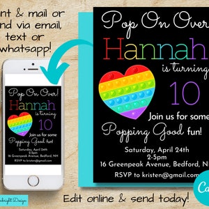 Heart Birthday Party Invitation, Editable Pop It Invitation, Fidget Toy Party, Pop It Party, Editable, Printable, Instant Digital Download