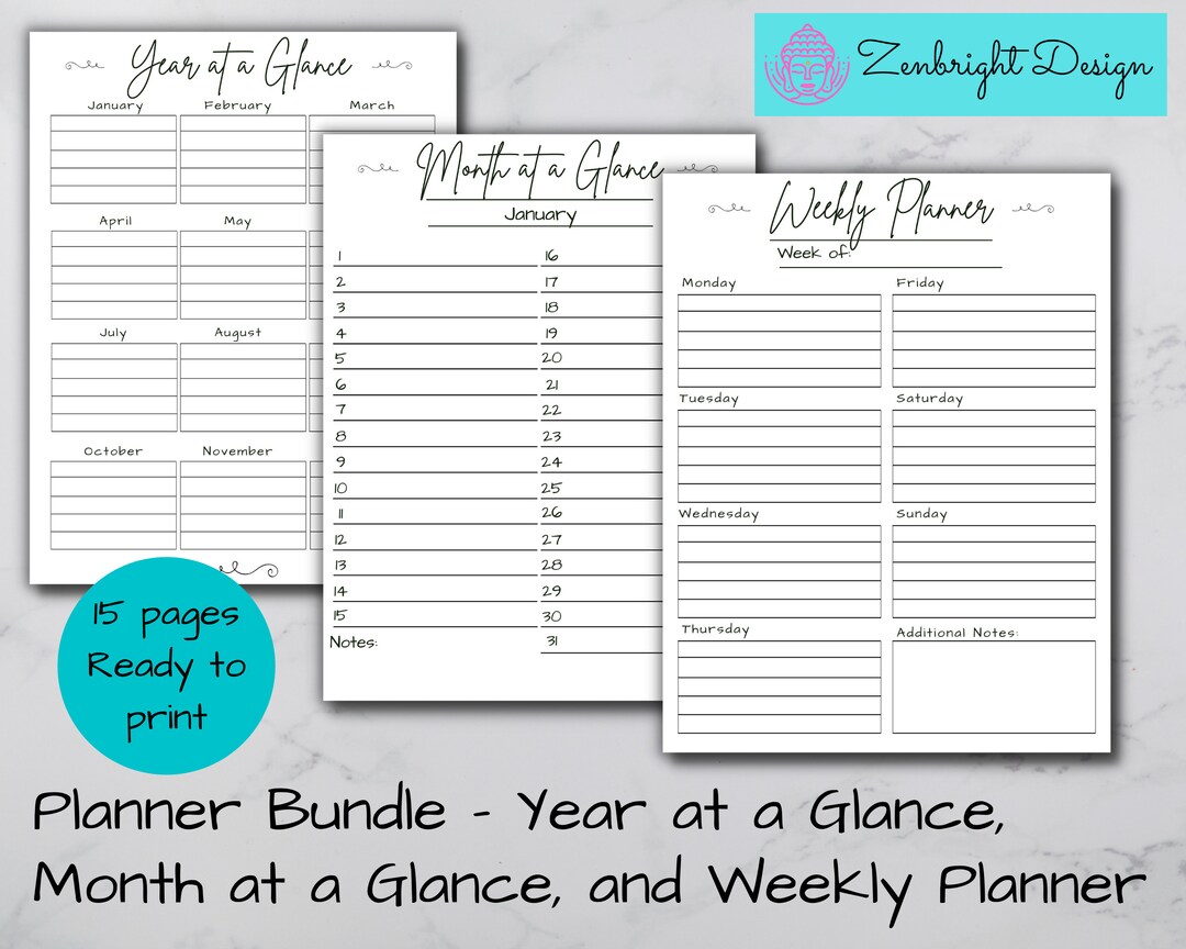 Yearly Planner Bundle, Lined Weekly & Monthly (digital Download) - Etsy