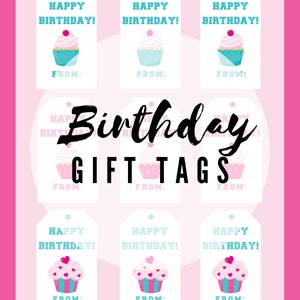 Kids Happy Birthday Gift Tags, Instant Download, Printable, Digital Download, Cupcakes, Birthday ...