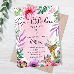 Woodland Party Invitation, Woodland Birthday, Little deer , Woodland Birthday Invitation, Girls Party Invitation, Girls Party Evite