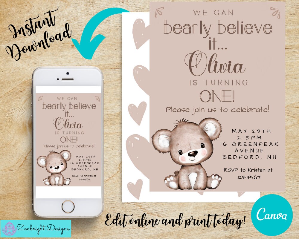 Teddy Bear Birthday Party Invitation Teddy Bear Invitation - Etsy