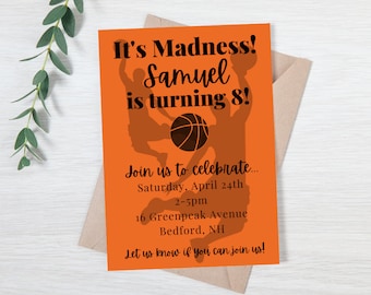 Uitnodiging basketbal feest, bewerkbare uitnodiging sport feest, uitnodiging kinderfeestje, basketbal verjaardagsuitnodiging, March Madness
