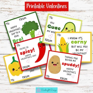 San Valentín para niños, San Valentín imprimible, San Valentín de verduras Kawaii, Tarjetas de San Valentín para niños, San Valentín escolar, San Valentín de comida, vegetariano