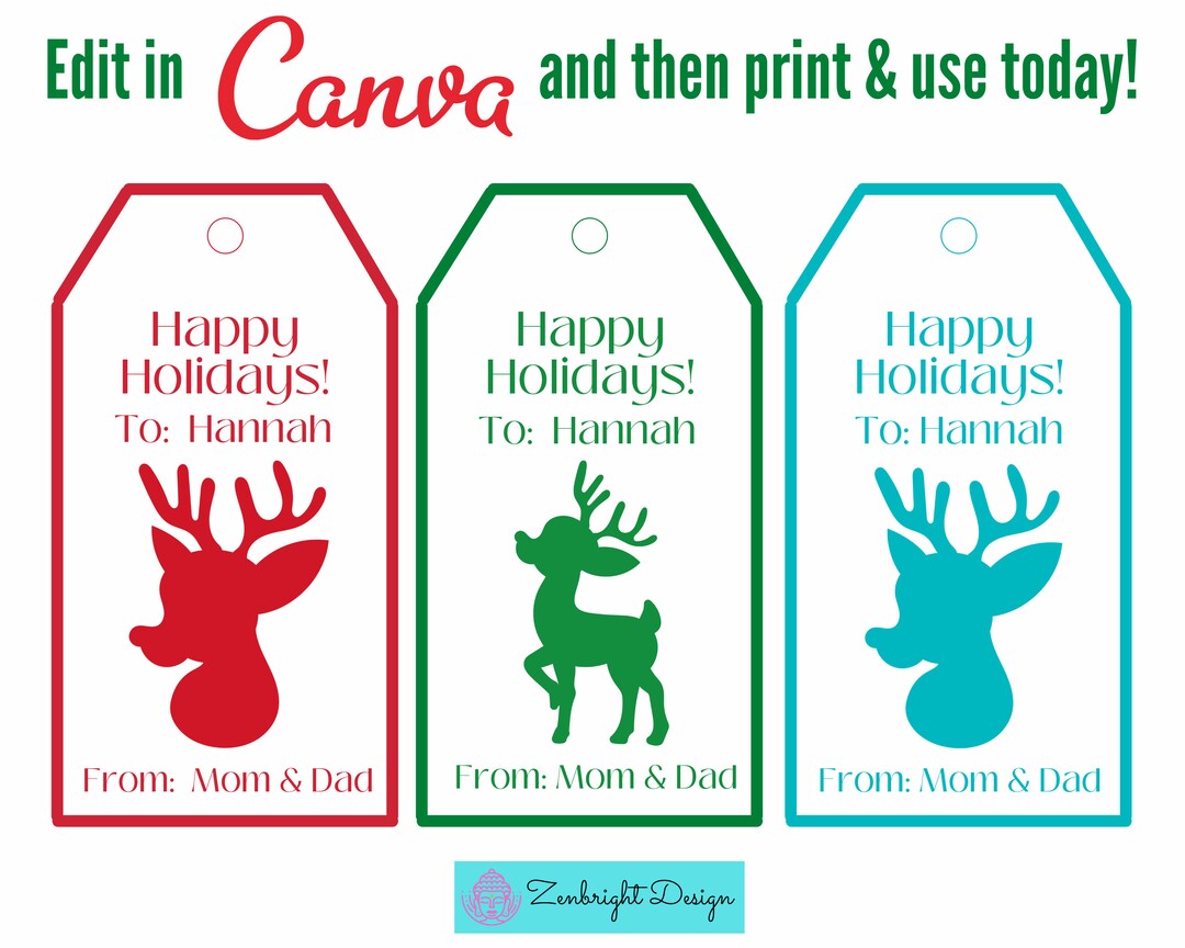Editable Christmas Gift Tags, Holiday Gift Tags, Reindeer Gift Tags ...