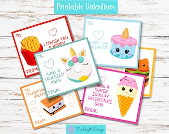 Kids Valentines, Printable Valentines, Squishy Valentine's Day Cards, Squishy Valentines, School Valentines, Kawaii Valentines, Squishies
