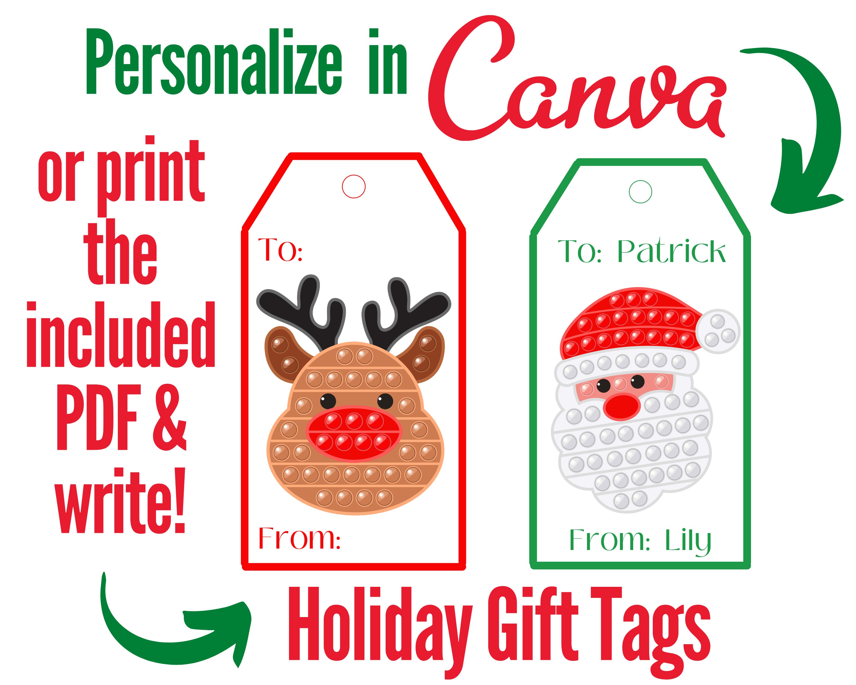 Editable Christmas Gift Tags, Pop It Christmas Gift Tags, Fidget Toy ...