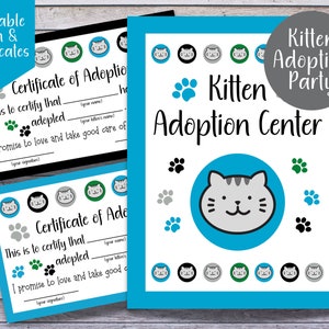 Kitten Birthday Party Printable, Kitten Adoption Party, Cat Adoption Party, Kitten Adoption Sign, Adoption Certificate, Cat Adoption Station