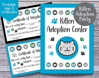 Kitten Adoption Party Sign and Certificate (Digital Download)