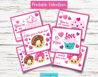 Kids Kawaii Donut & Cupcake Valentines Cards (PDF)