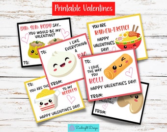 Kids Valentines, Printable Valentines, Kids Valentine's Day Cards, Kawaii Chinese Food Valentines, School Valentines, Kawaii Dim Sum Cards