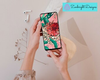 Floral Phone Wallpaper, Pink and Green (Digital Download)