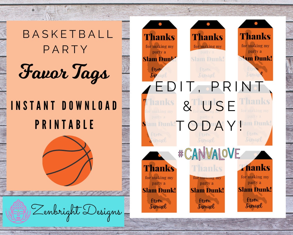 Editable Basketball Favor Tags Boys or Girls Basketball | Etsy
