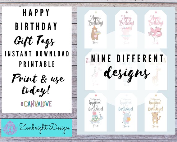Kids Happy Birthday Gift Tags Instant Download Printable | Etsy