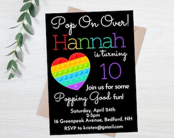 Pop It verjaardagsuitnodiging, Fidget Toy Party, bewerkbare afdrukbare (digitale download)