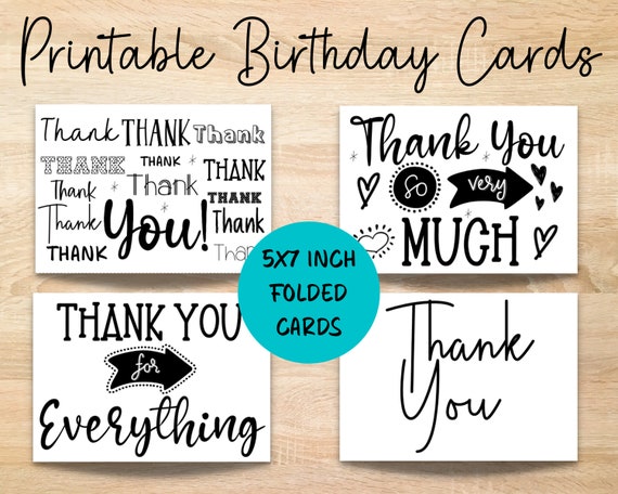 Printable Thank You Cards, Set of 4 Printable Thank You Cards