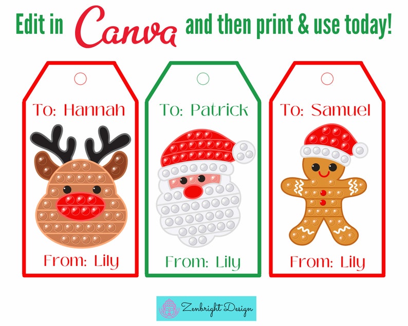 Editable Christmas Gift Tags, Pop It Christmas Gift Tags, Fidget Toy ...