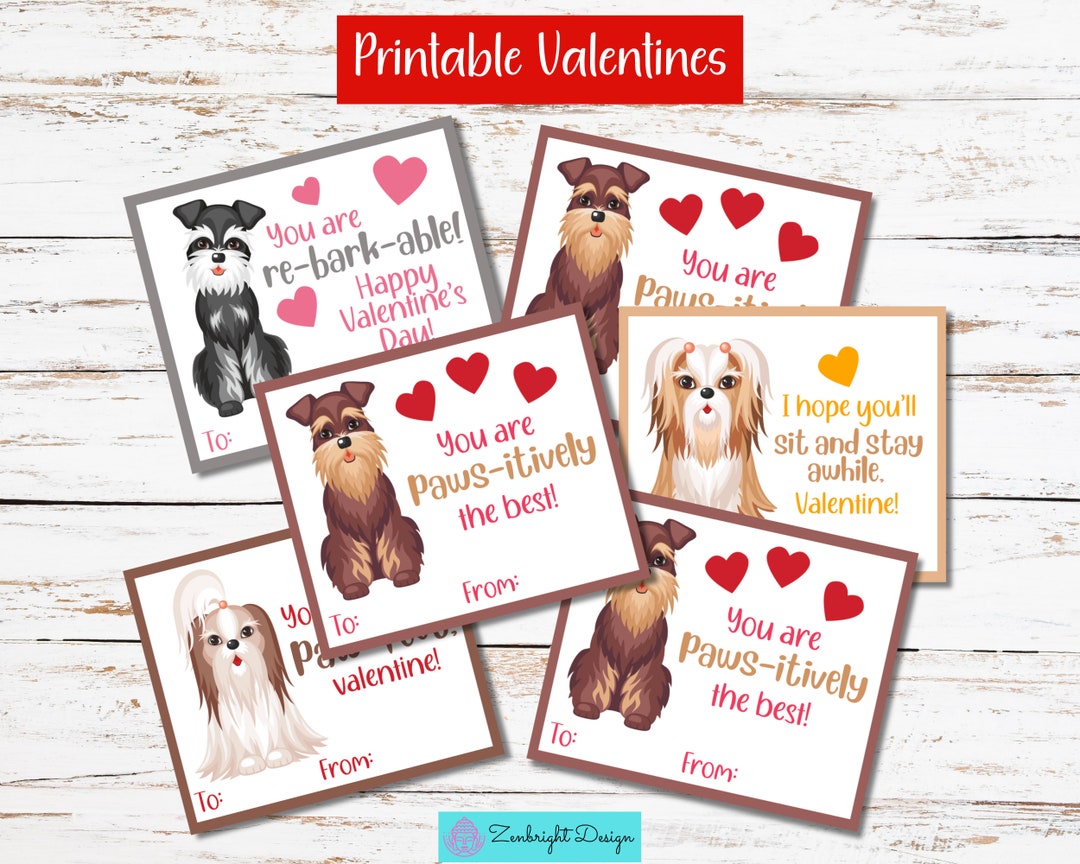 Kids Valentines, Printable Valentines, Dog Valentine's Day Cards, Puppy ...